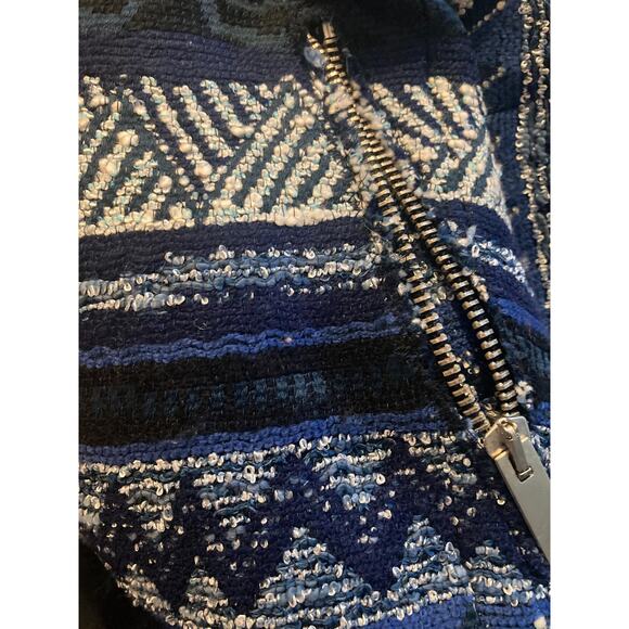 Zara Blue Embroidered Jacket Upper West Side Marant Chic Sz L ~ Repair neckline - Picture 7 of 7